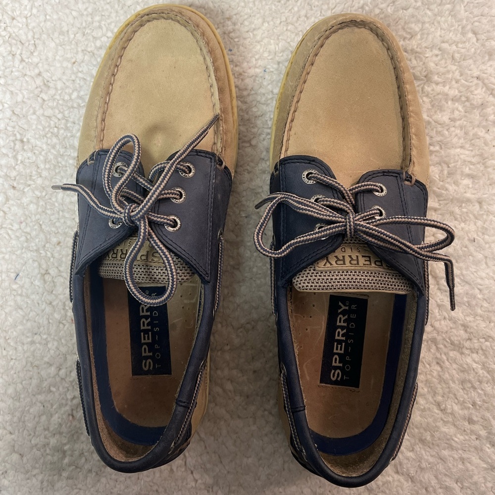 🎉 HP Sperry Top-Sider Tarpon 2 Eye Tan/Beige/Navy Shoes Men's Size 10M - Picture 6 of 10